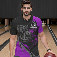 Load image into Gallery viewer, Black and Purple Flame Cobra Snake Bowling Shirts For Men Custom Name Bowling Team League Shirt NQS9714