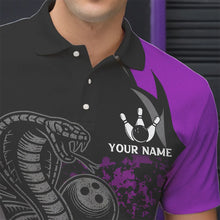 Load image into Gallery viewer, Black and Purple Flame Cobra Snake Bowling Shirts For Men Custom Name Bowling Team League Shirt NQS9714