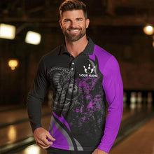 Load image into Gallery viewer, Black and Purple Flame Cobra Snake Bowling Shirts For Men Custom Name Bowling Team League Shirt NQS9714