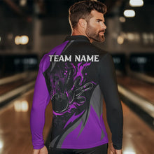 Load image into Gallery viewer, Black and Purple Flame Cobra Snake Bowling Shirts For Men Custom Name Bowling Team League Shirt NQS9714