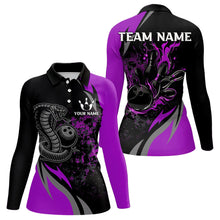 Load image into Gallery viewer, Black and Purple Flame Cobra Snake Bowling Shirts For Women Custom Name Bowling Team League Shirt NQS9714