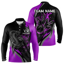 Load image into Gallery viewer, Black and Purple Flame Cobra Snake Bowling Shirts For Men Custom Name Bowling Team League Shirt NQS9714