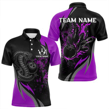 Load image into Gallery viewer, Black and Purple Flame Cobra Snake Bowling Shirts For Men Custom Name Bowling Team League Shirt NQS9714