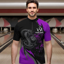Load image into Gallery viewer, Black and Purple Flame Cobra Snake Bowling Shirts For Men Custom Name Bowling Team League Shirt NQS9714