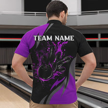 Load image into Gallery viewer, Black and Purple Flame Cobra Snake Bowling Shirts For Men Custom Name Bowling Team League Shirt NQS9714
