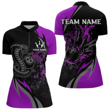 Load image into Gallery viewer, Black and Purple Flame Cobra Snake Bowling Shirts For Women Custom Name Bowling Team League Shirt NQS9714