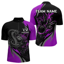 Load image into Gallery viewer, Black and Purple Flame Cobra Snake Bowling Shirts For Men Custom Name Bowling Team League Shirt NQS9714