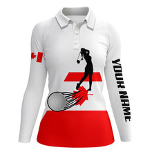 Load image into Gallery viewer, Canadian flag Womens golf polo shirts custom name patriotic white golf shirt, best womens golf wear NQS5763
