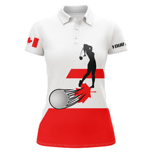 Load image into Gallery viewer, Canadian flag Womens golf polo shirts custom name patriotic white golf shirt, best womens golf wear NQS5763