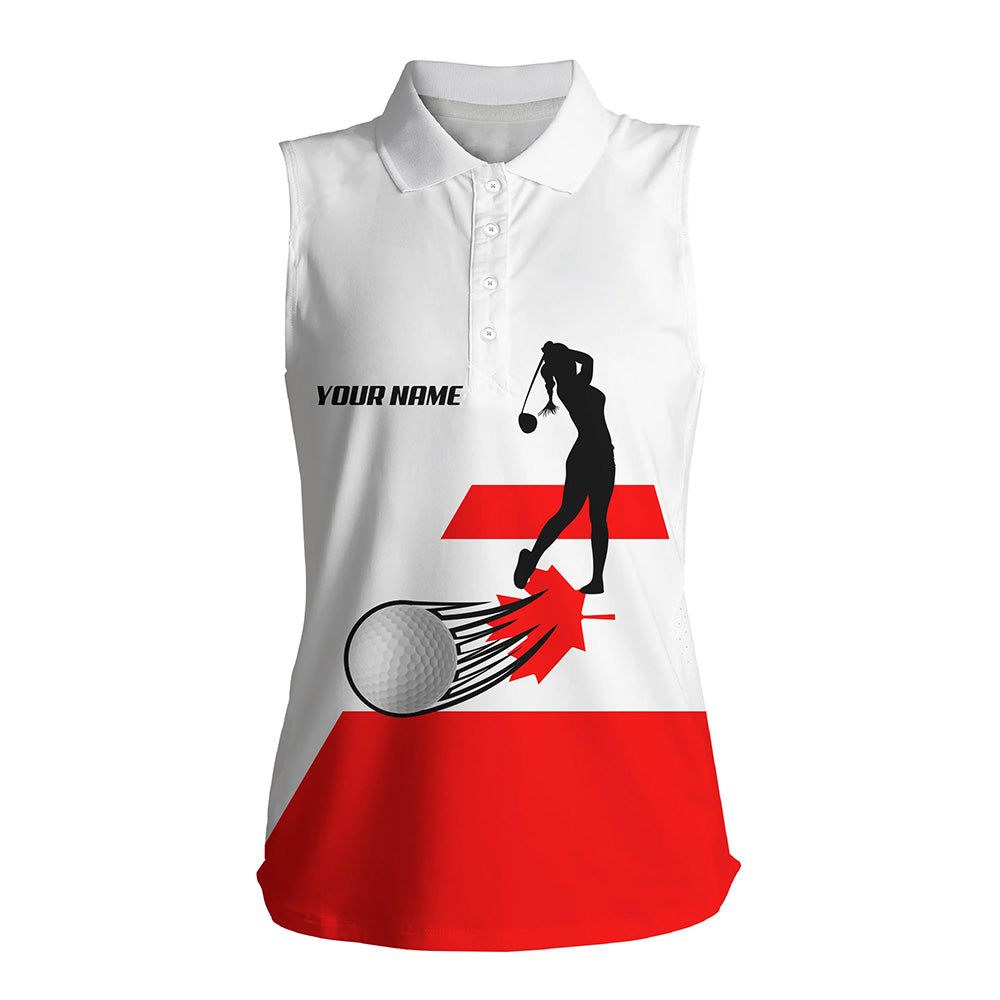 Canadian flag Women sleeveless polo shirt custom name patriotic white golf shirt, womens golf wear NQS5763