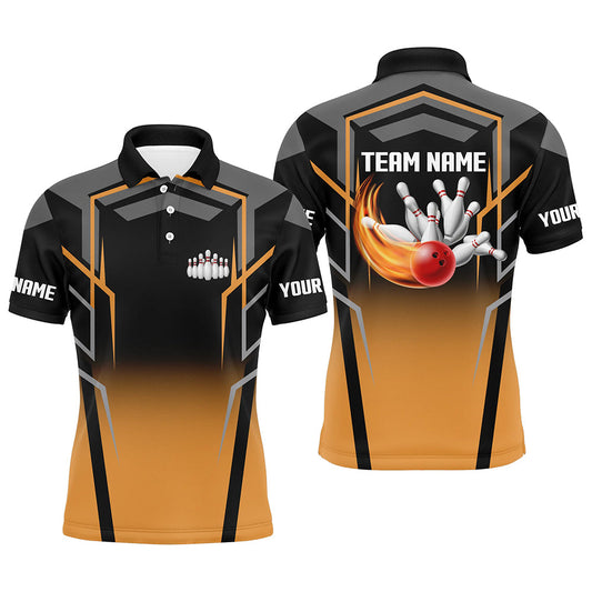 Black and Orange Bowling Polo, 1/4 Quarter Zip Shirts For Men, Custom Bowling Jerseys for Team bowlers NQS7855