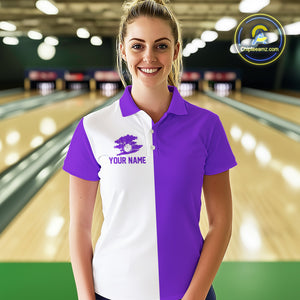Purple and white Retro Bowling shirts For Women Custom team bowling jerseys gift for Bowlers NQS10145