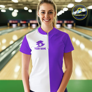 Purple and white Retro Bowling shirts For Women Custom team bowling jerseys gift for Bowlers NQS10145