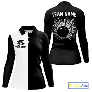 Black and white Retro Bowling shirts For Women Custom team bowling jerseys gift for Bowlers NQS10146