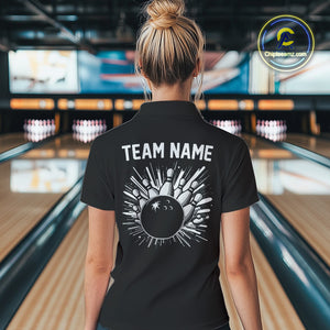 Black and white Retro Bowling shirts For Women Custom team bowling jerseys gift for Bowlers NQS10146
