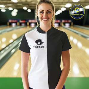 Black and white Retro Bowling shirts For Women Custom team bowling jerseys gift for Bowlers NQS10146