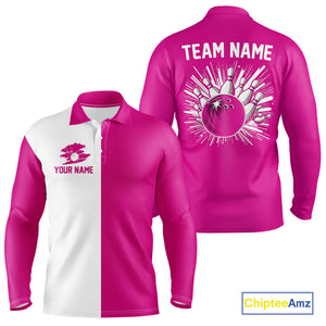 Pink and white Retro Bowling shirts For Men Custom team bowling jerseys gift for Bowlers NQS10147