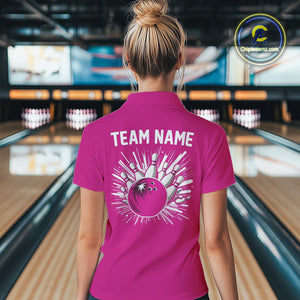 Pink and white Retro Bowling shirts For Women Custom team bowling jerseys gift for Bowlers NQS10147