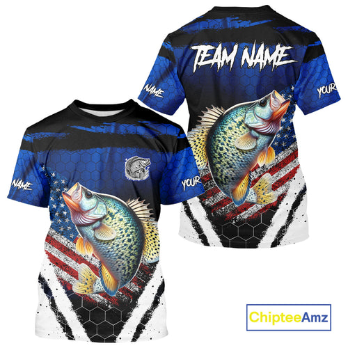 Crappie fishing American Flag Custom patriotic long sleeve team Crappie fishing shirts | Blue NQS10685