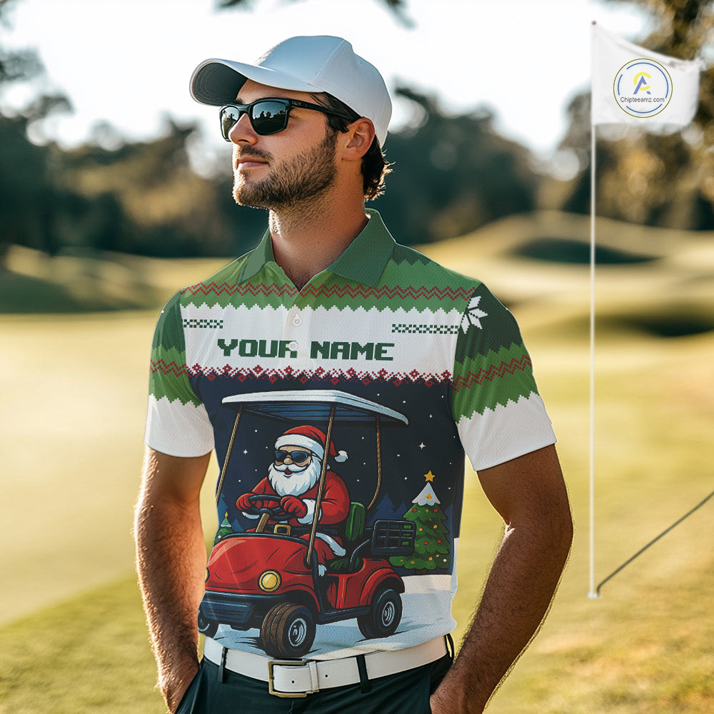 Funny Santa golf ugly Christmas pattern Golf polo shirts for men custom gifts for the golfer NQS11078