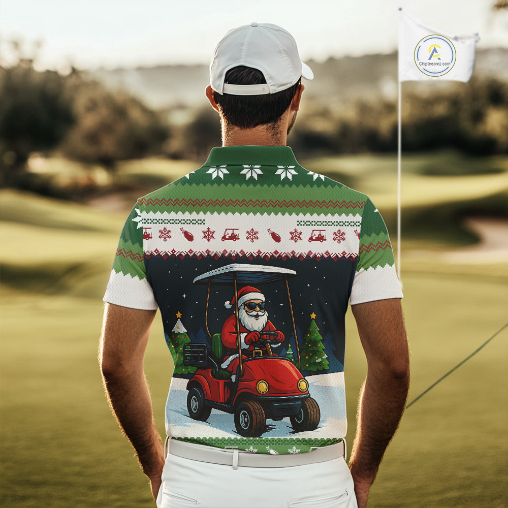 Funny Santa golf ugly Christmas pattern Golf polo shirts for men custom gifts for the golfer NQS11078