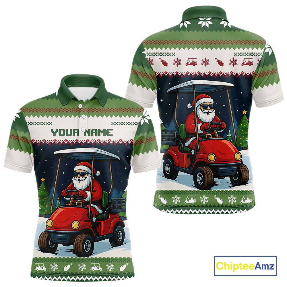 Funny Santa golf ugly Christmas pattern Golf polo shirts for men custom gifts for the golfer NQS11078