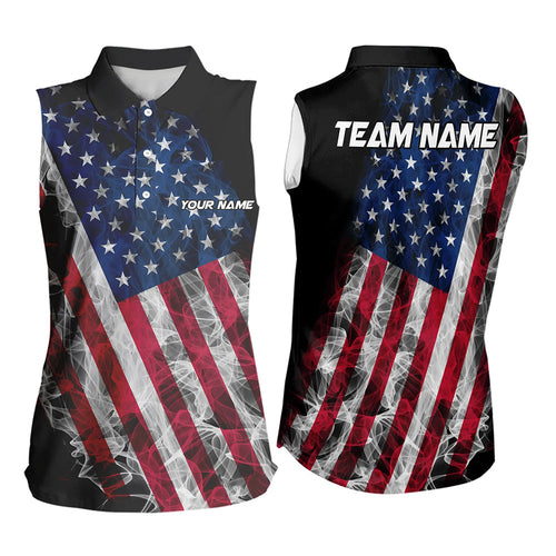 Smoke American Flag Black Bowling Sleeveless Polo shirt Custom patriotic Team bowling jersey NQS9405