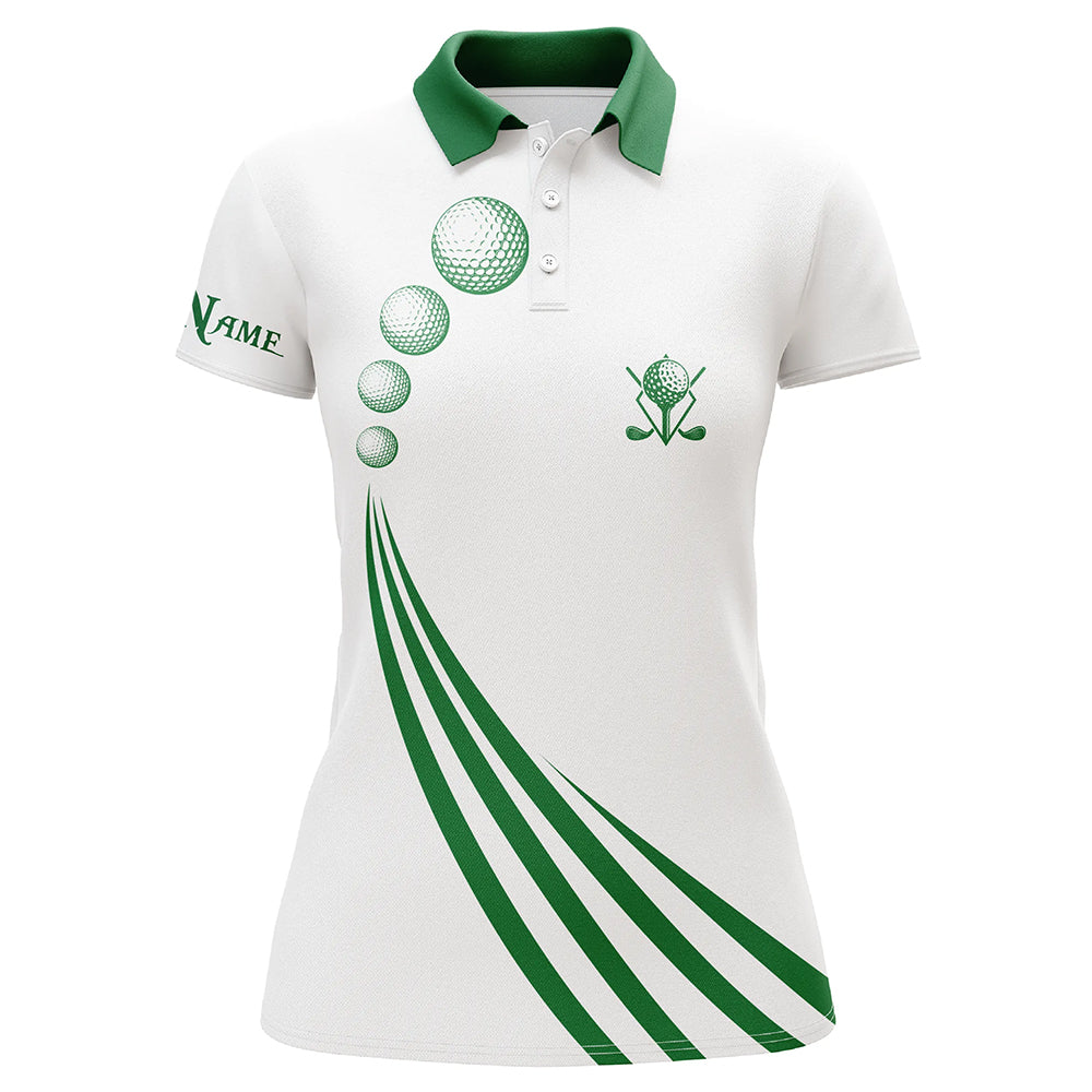 Green and white Womens golf polo shirts custom ladies golf ball clothing, personalized golf gifts NQS5776