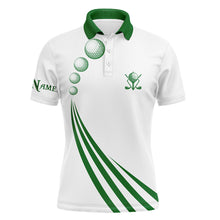 Load image into Gallery viewer, Green and white Mens polo golf shirts custom mens golf ball clothing, personalized golf gifts NQS5776