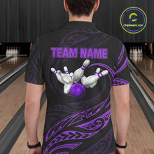 Load image into Gallery viewer, Black and Purple Tribal Pattern Bowling Polo, Quarter Zip shirts For Men Custom Team Bowling Jerseys NQS10486