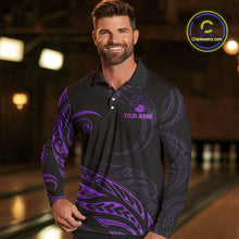 Load image into Gallery viewer, Black and Purple Tribal Pattern Bowling Polo, Quarter Zip shirts For Men Custom Team Bowling Jerseys NQS10486