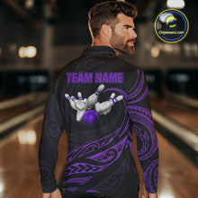 Load image into Gallery viewer, Black and Purple Tribal Pattern Bowling Polo, Quarter Zip shirts For Men Custom Team Bowling Jerseys NQS10486