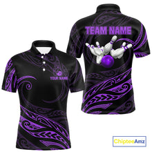 Load image into Gallery viewer, Black and Purple Tribal Pattern Bowling Polo, Quarter Zip shirts For Men Custom Team Bowling Jerseys NQS10486