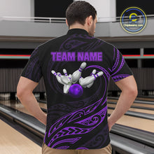 Load image into Gallery viewer, Black and Purple Tribal Pattern Bowling Polo, Quarter Zip shirts For Men Custom Team Bowling Jerseys NQS10486