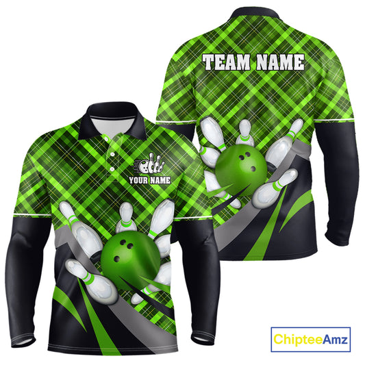 Green Plaid Christmas pattern Bowling shirts For Men Custom Team Bowling Jersey Xmas Gift For Bowlers NQS10492