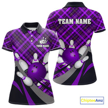 Load image into Gallery viewer, Purple Plaid pattern Bowling shirts For Women Custom Team Bowling Jersey Xmas Gift For Bowlers NQS10494