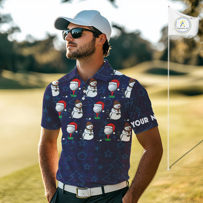 Blue Christmas Plaid pattern snowman Golf Polo Shirts For Men custom Christmas mens golf attire NQS10902