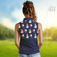 Load image into Gallery viewer, Blue Christmas Plaid pattern snowman Women Sleeveless Polo Shirt custom Christmas ladies golf attire NQS10902