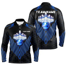 Load image into Gallery viewer, Black and Blue Mens Bowling Polo, Quarter zip shirts Custom Team Bowling Jerseys, Bowling uniforms NQS8976