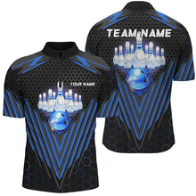 Load image into Gallery viewer, Black and Blue Mens Bowling Polo, Quarter zip shirts Custom Team Bowling Jerseys, Bowling uniforms NQS8976