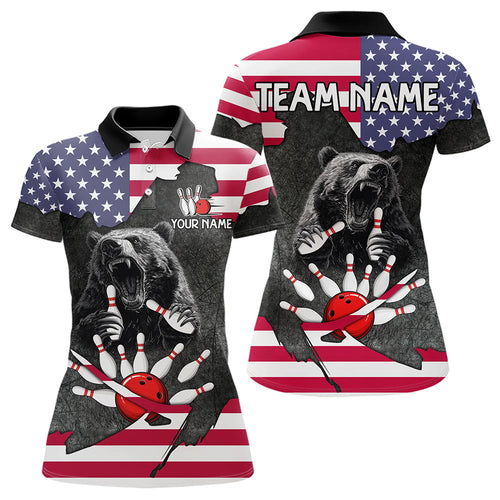 Personalized Black Bear American flag Bowling shirts For Women custom patriotic bowling team jerseys NQS9410