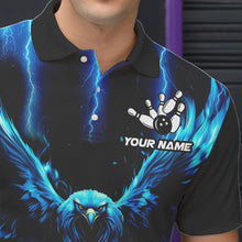 Load image into Gallery viewer, Custom Blue Lightning Thunder Eagle Men Bowling Polo, Quarter Zip Shirts Bowling Team Jerseys Outfits NQS9577