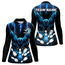 Load image into Gallery viewer, Custom Blue Lightning Thunder Eagle Women Bowling Polo, Quarter Zip Shirts Bowling Team Jersey Outfits NQS9577