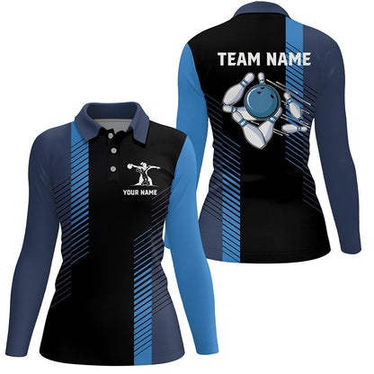 Black and blue bowling shirt for women custom Womens Bowling Polo Shirts, team bowling jerseys NQS7502