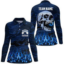 Load image into Gallery viewer, Bowling polo, quarter zip shirts for women Custom Blue camo Flame Skull Bowling Team League Jerseys NQS7652