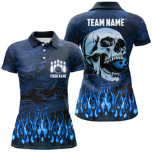 Load image into Gallery viewer, Bowling polo, quarter zip shirts for women Custom Blue camo Flame Skull Bowling Team League Jerseys NQS7652