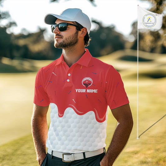 Mens golf polo shirts custom red Ice Cream Melting On Golf Ball, golf gifts for mens NQS9988