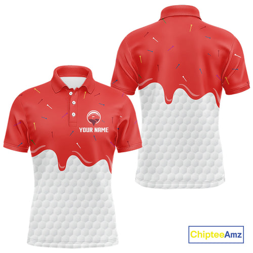 Mens golf polo shirts custom red Ice Cream Melting On Golf Ball, golf gifts for mens NQS9988