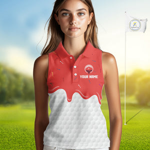 Womens sleeveless golf polo shirts custom red Ice Cream Melting On Golf Ball, golf gifts for ladies NQS9988