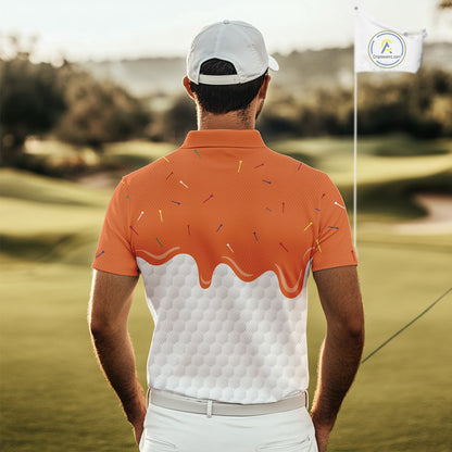 Mens golf polo shirts custom orange Ice Cream Melting On Golf Ball, golf gifts for mens NQS9989